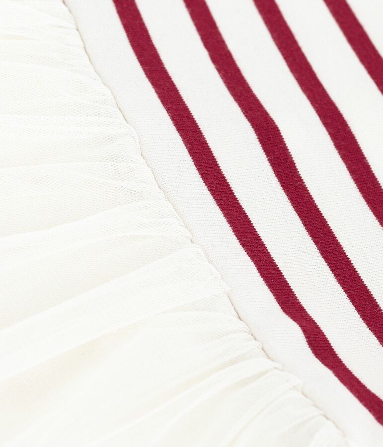 Babies' short-sleeved dress in two materials Ecru/red
