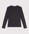 Women's long-sleeved cotton T-shirt with cocotte stitch detailing grey