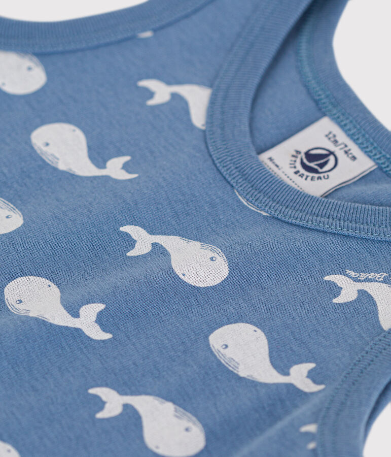 Babies' Whale Print Cotton Playsuit blue/white