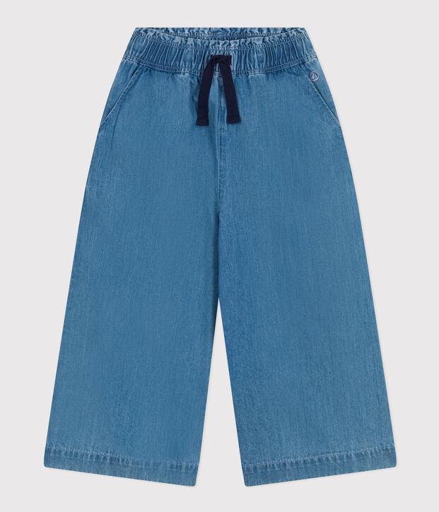 Girls' Light Denim Wide-Leg Trousers blue