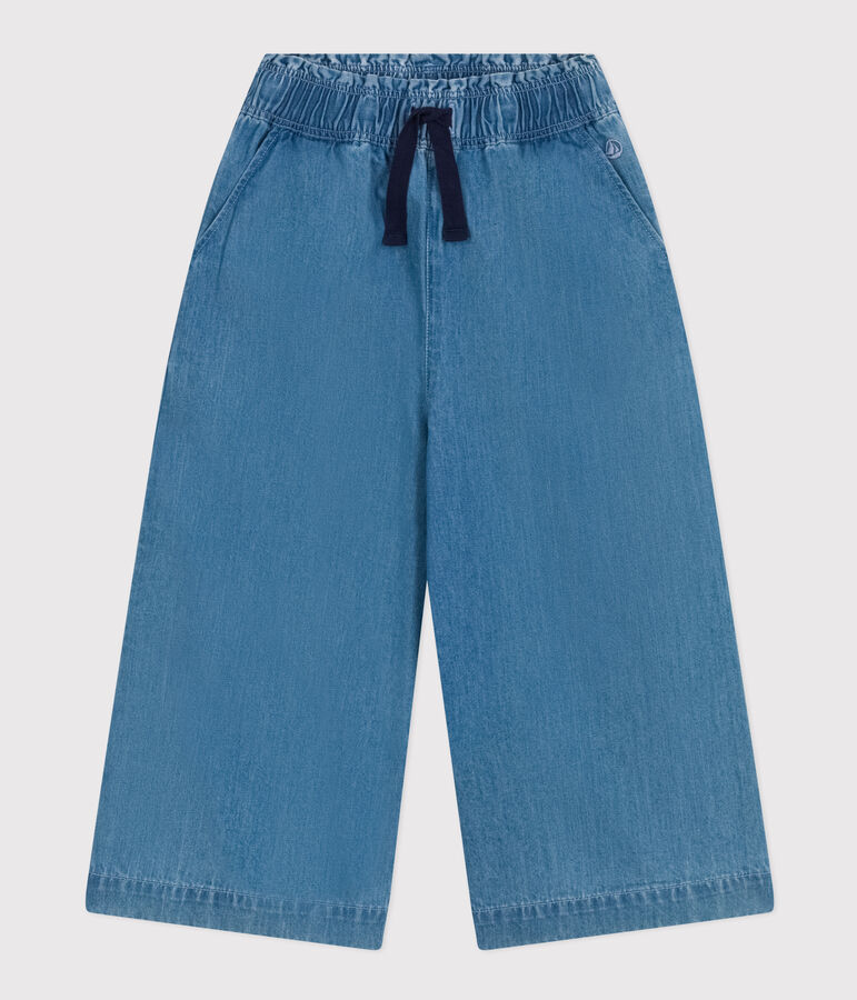 Girls' Light Denim Wide-Leg Trousers blue
