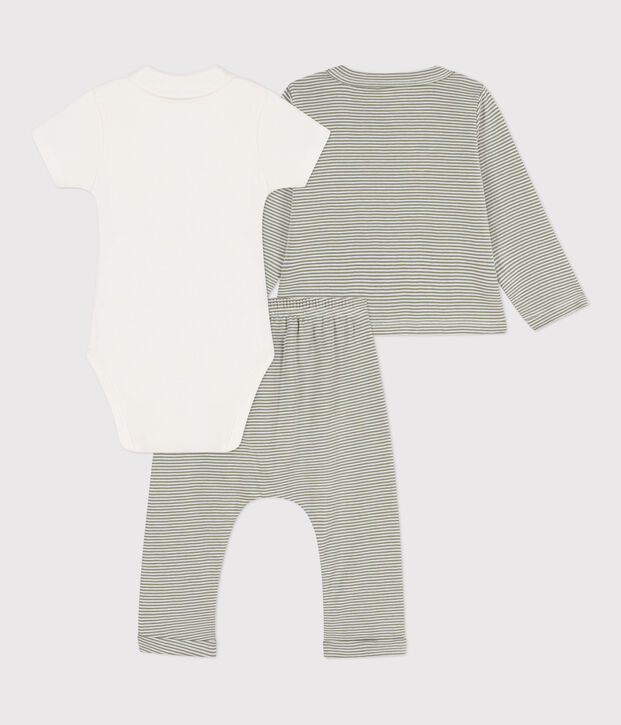 Babies' Pinstriped Cotton Outfit green/white