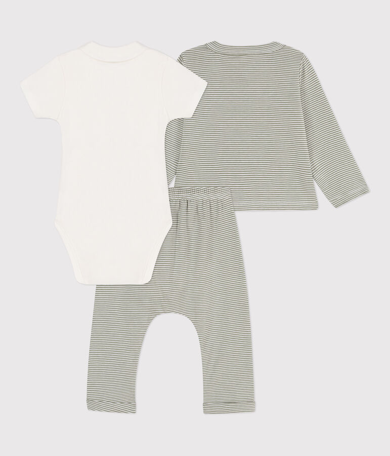 Babies' Pinstriped Cotton Outfit green/white