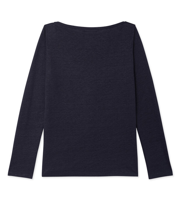 Women's long-sleeved lacquered linen tee blue/blue