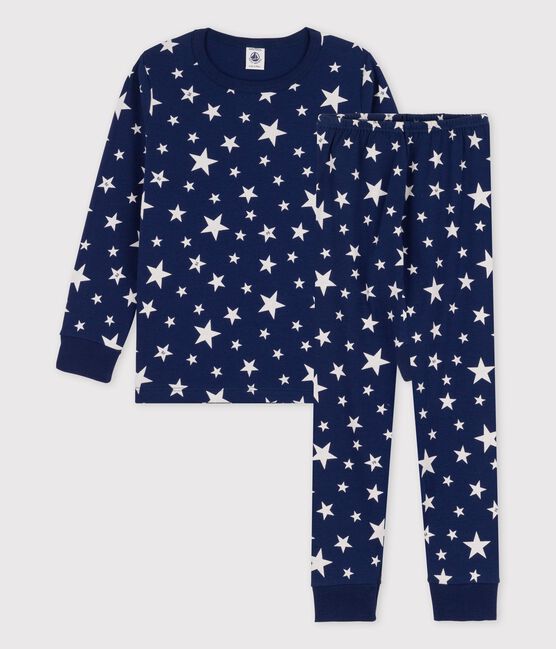 Unisex Starry Cotton Pyjamas MEDIEVAL blue/MARSHMALLOW white