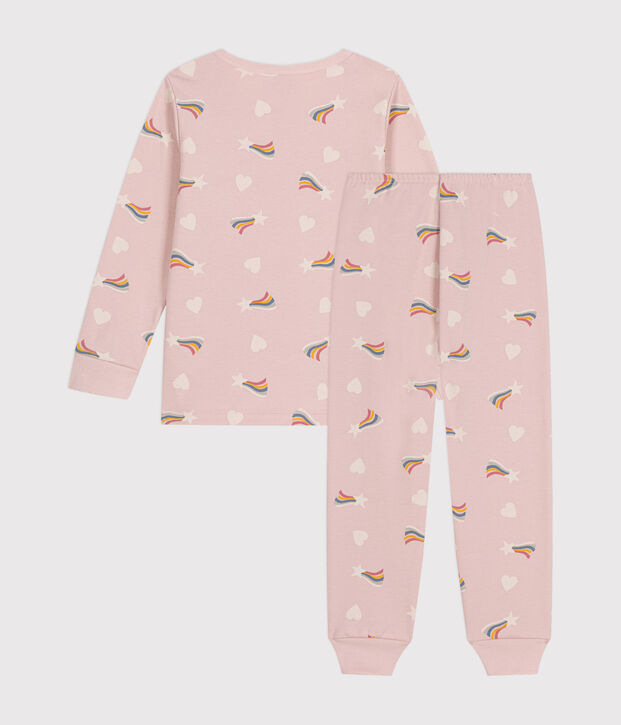 Children's brushed fleece pyjamas printed with stars and hearts pink/multicolor