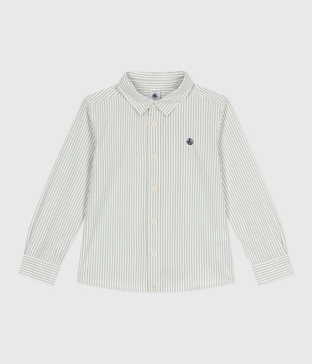 Children's long-sleeved stripy cotton shirt green/white