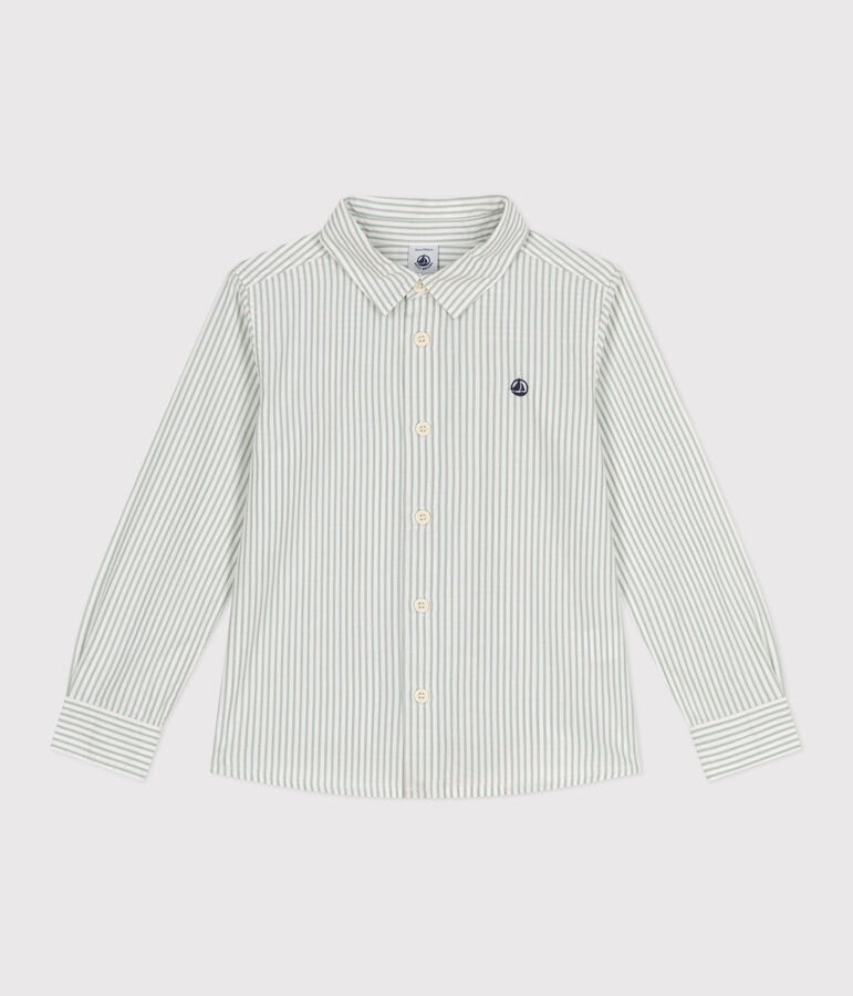 Children's long-sleeved stripy cotton shirt green/white