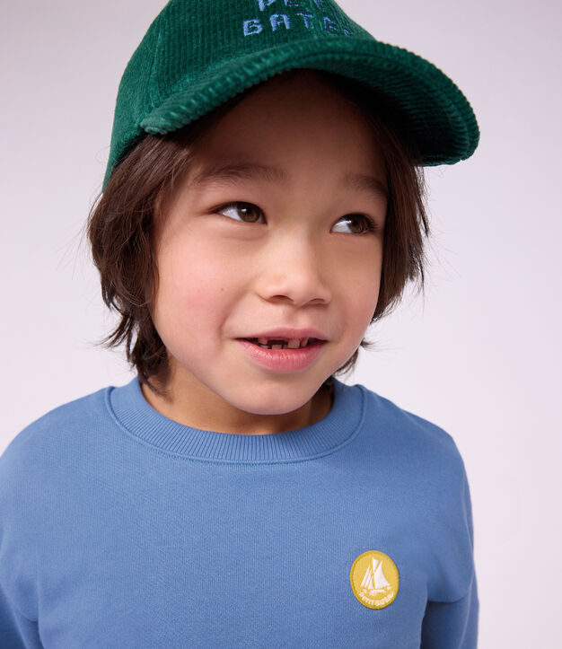 Children's cap in plain corduroy green