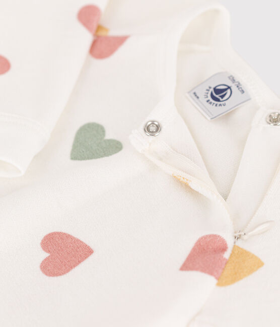 Babies' multicoloured heart-patterned velour pyjamas MARSHMALLOW white/MULTICO white
