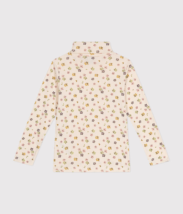 Girls' cotton rollneck top Ecru/multicolor