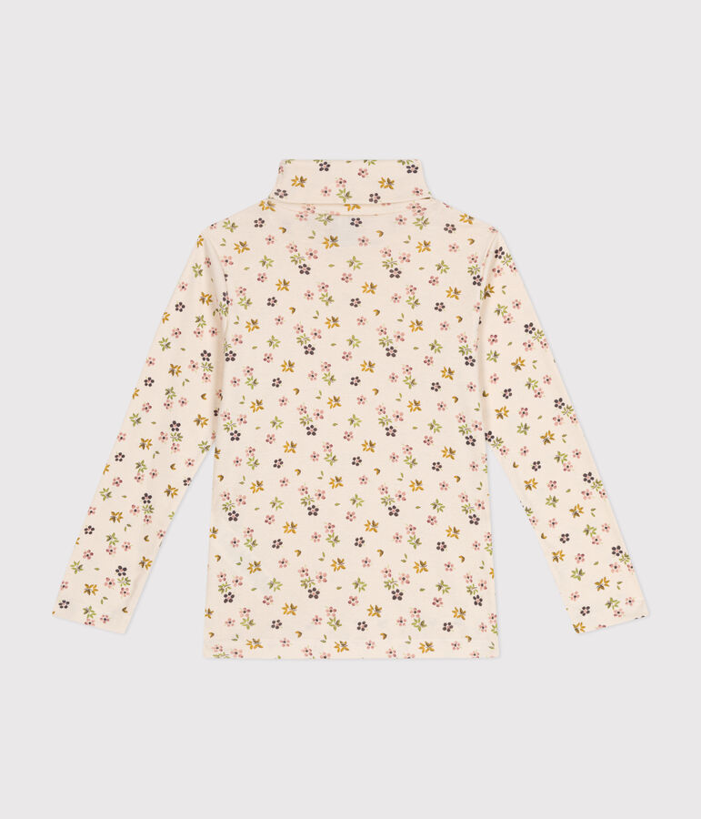 Girls' cotton rollneck top Ecru/multicolor