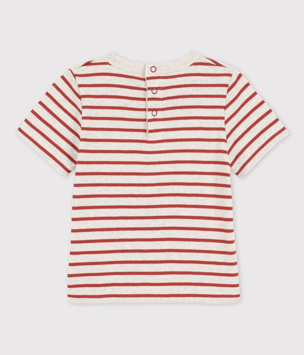Babies' Organic Cotton Striped Short-Sleeved T-Shirt beige/brown