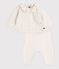 Babies' 2-piece set in wool and cotton with a flower-patterned ruff MARSHMALLOW white