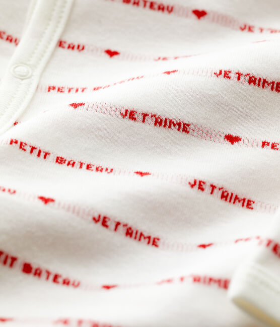 Babies' Footless Cotton Sleepsuit with Petit Bateau Je t'aime MARSHMALLOW white/TERKUIT red