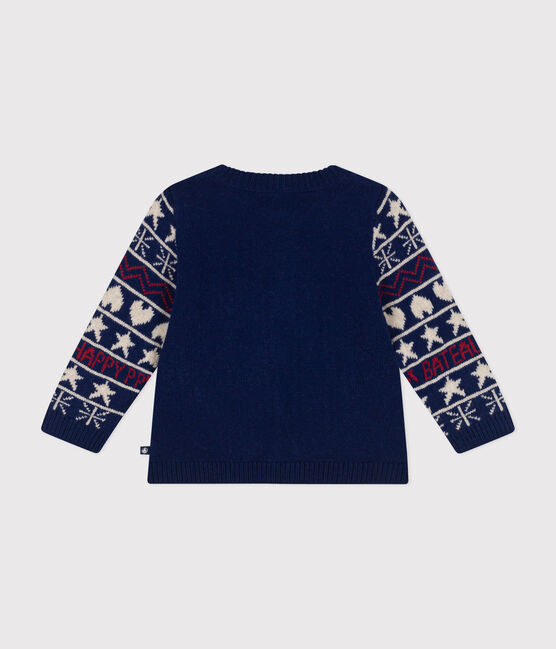 Babies' knitted cardigan with a wool content MEDIEVAL blue/MULTICO white