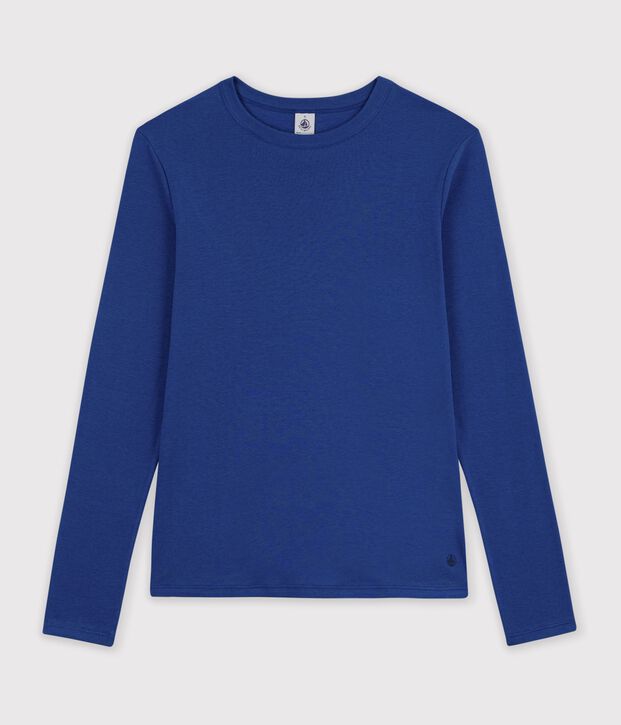 Women's long-sleeved plain cotton T-shirt blue
