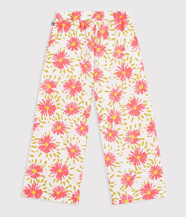 Children's floral cotton trousers white/multicolor