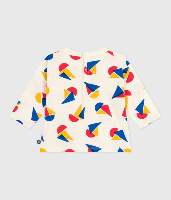 Babies' long-sleeved boat-print cotton T-shirt MILK /MULTICO