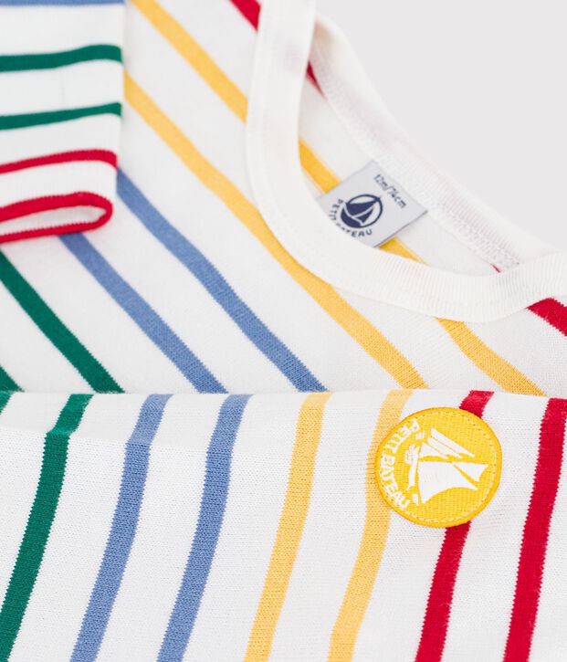 Babies' cotton Breton top white/multicolor