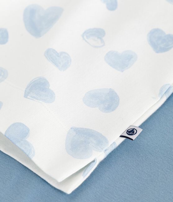 Women's cotton heart print pyjamas in two materials ADRIATIC blue/MULTICO