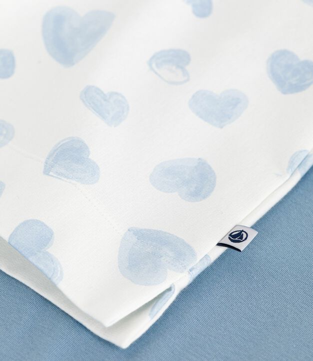 Women's cotton heart print pyjamas in two materials blue/multicolor