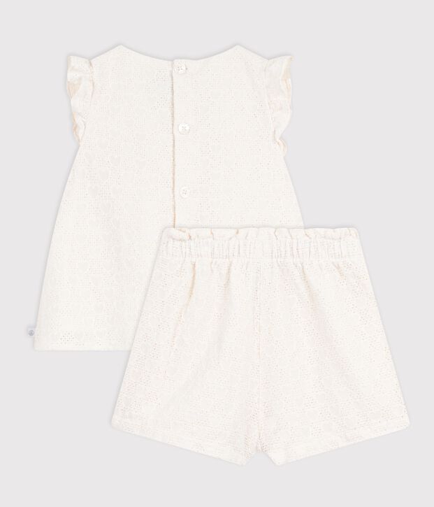 Babies' 2-piece outfit in broderie anglaise, hearts design white