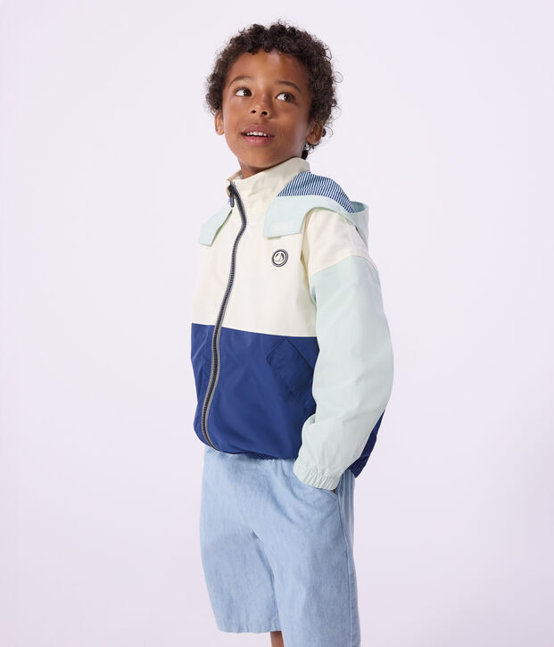Children's windbreaker with a retractable hood Ecru/multicolor