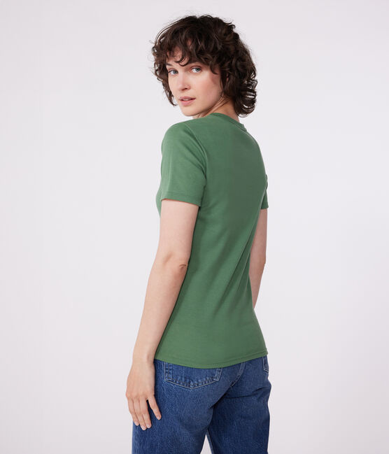 Women's short-sleeved linen T-shirt PALMERAIE green