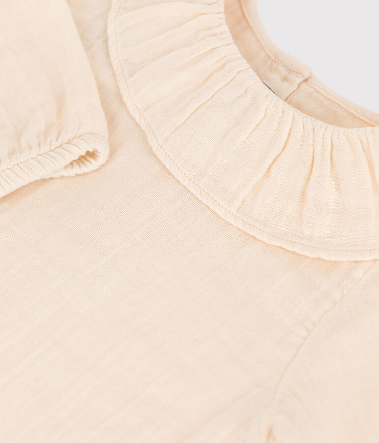 Babies' Long-Sleeved Cotton Gauze Blouse Ecru