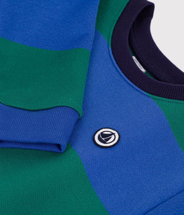 Children's stripy cotton sweatshirt blue/green