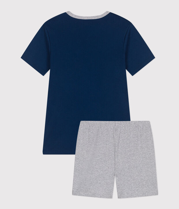 Children's short pyjamas in plain cotton blue/grey