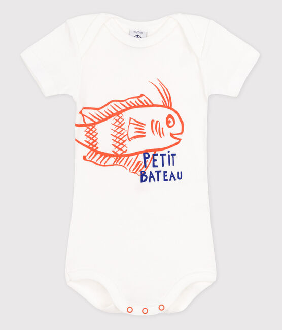 Baby Girls' Short-Sleeved Bodysuit ECUME white/BRAZILIAN orange