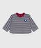 Babies' long-sleeved stripy cotton T-Shirt SOIR blue/MILK