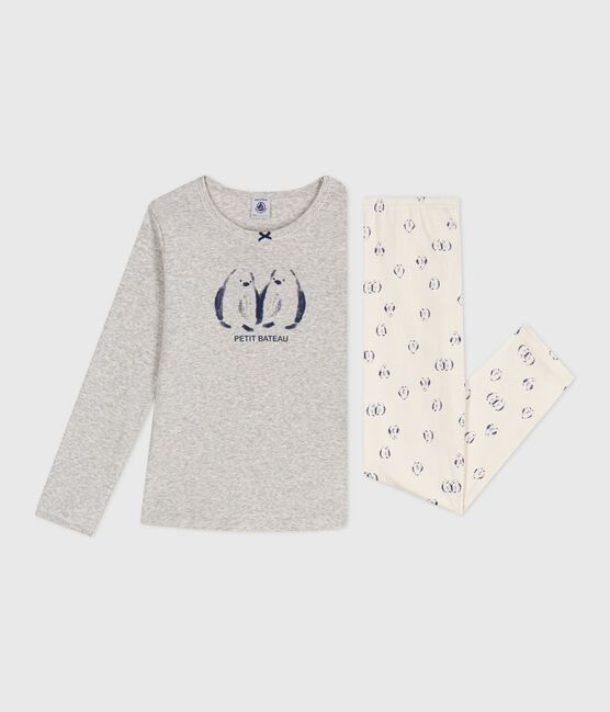Children's penguin print cotton pyjamas BELUGA grey/MULTICO white