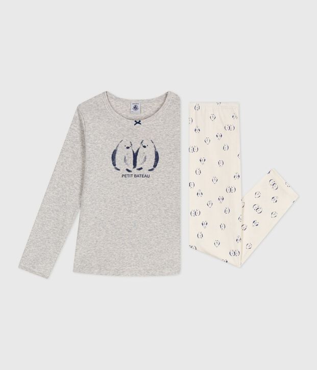 Children's penguin print cotton pyjamas grey/multicolor