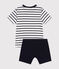 Boys' Short Cotton Pyjamas with Sailor Stripes MARSHMALLOW white/SMOKING blue