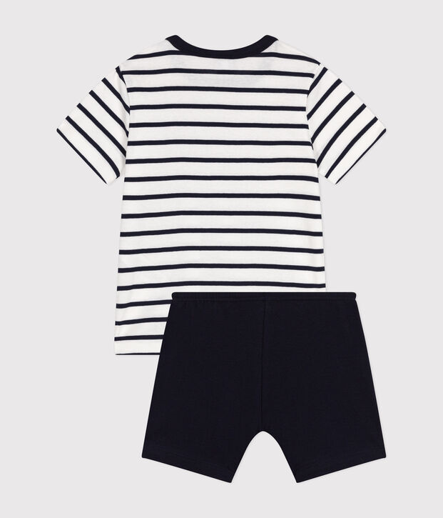Boys' Short Cotton Pyjamas with Sailor Stripes white/blue