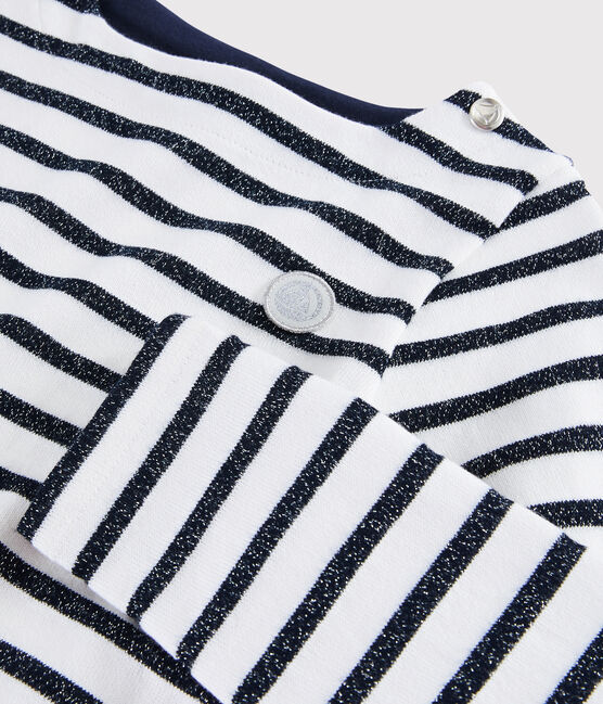 Girls' Jersey Sailor Top MARSHMALLOW white/SMOKING ARGENT BRILLANT