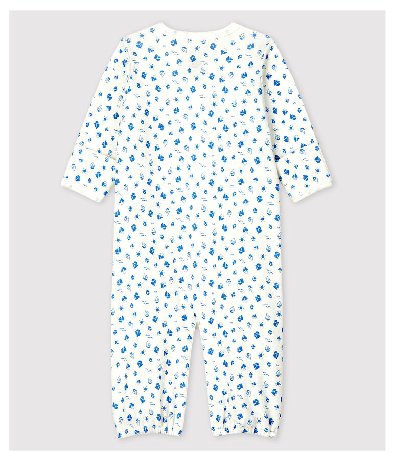 Babies' Starry Organic Cotton Jumpsuit/Sleeping Bag white/grey