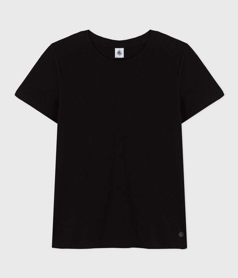 Women's short-sleeved, round-necked Straight T-shirt in fine jersey black