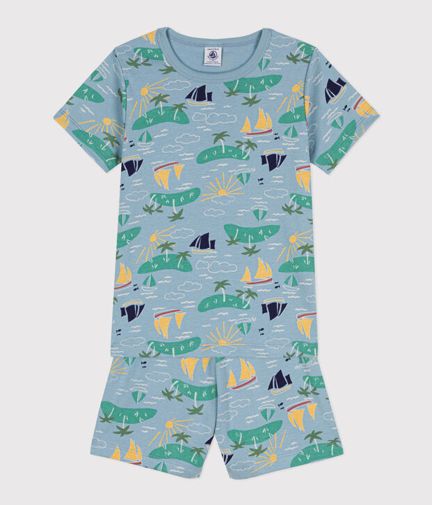 Children's unisex Explorer cotton cropped pyjamas blue/multicolor
