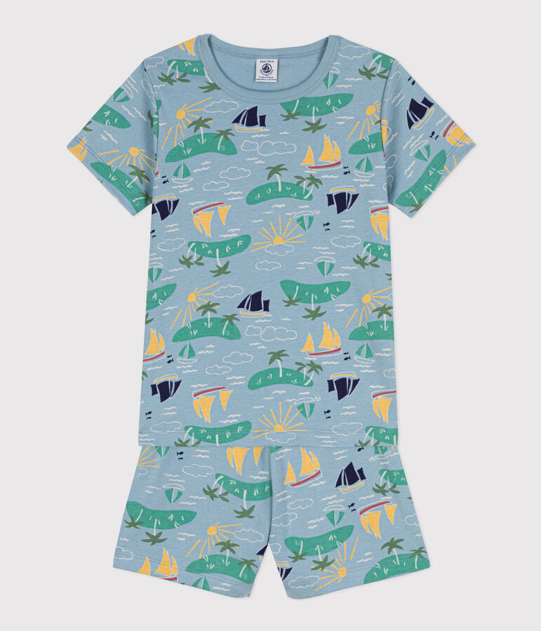 Children's unisex Explorer cotton cropped pyjamas blue/multicolor
