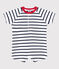 Babies' short-sleeved stripy cotton playsuit with a contrast collar MARSHMALLOW white/SMOKING blue