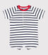 Babies' short-sleeved stripy cotton playsuit with a contrast collar