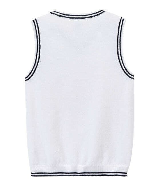 Boy's sleeveless sweater with badge MARSHMALLOW white