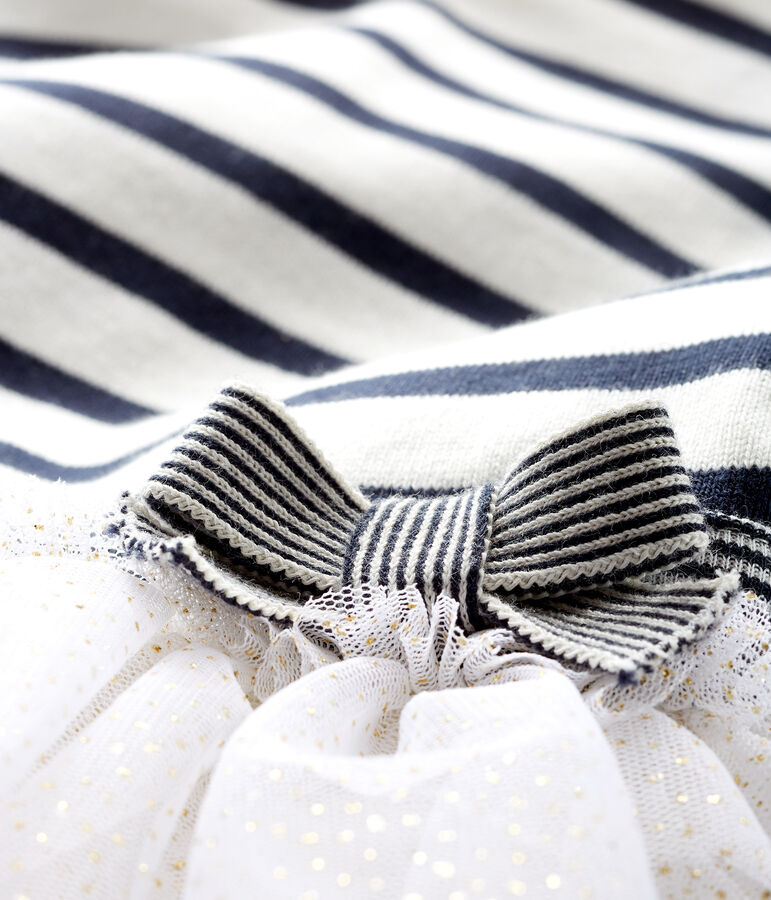 Baby Girls' Long-Sleeved Striped Dress MARSHMALLOW white/SMOKING blue