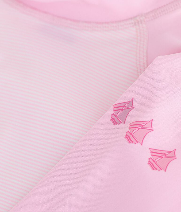 Children's UV-protective long-sleeved stripy swim T-shirt pink/white