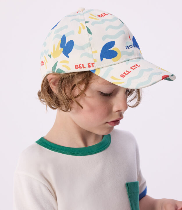 Children's cotton cap with a palm tree print Ecru/multicolor