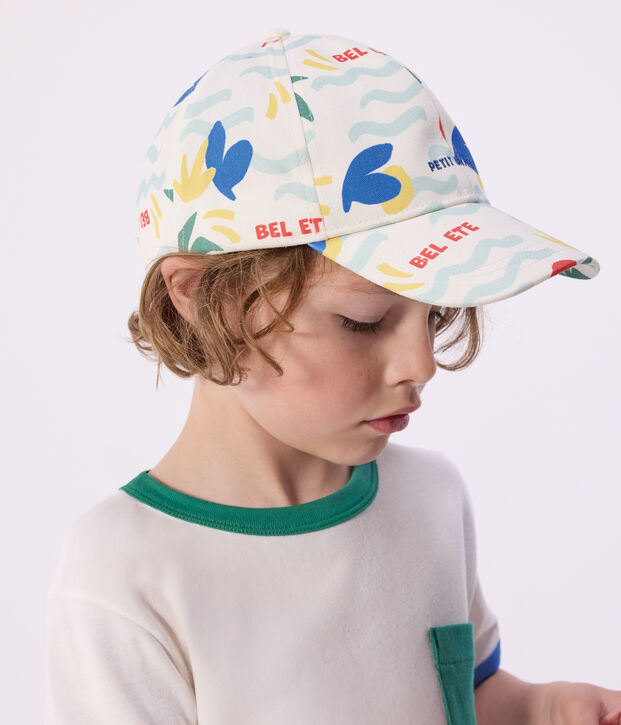 Children's cotton cap with a palm tree print Ecru/multicolor